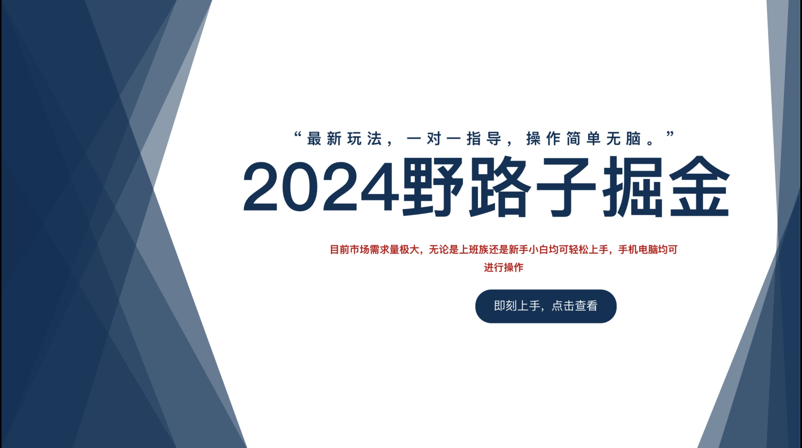 2024野路子掘金，最新玩 法， 一对一指导，操作简单无脑。-聚英社副业网