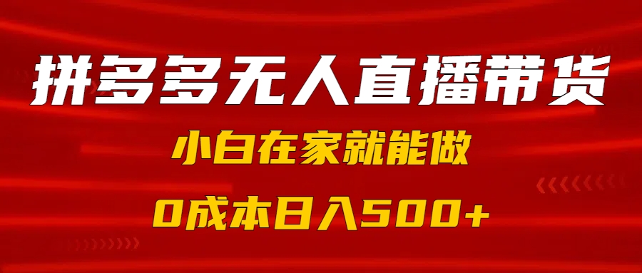 拼多多无人直播带货，小白在家就能做，0成本日入500+-聚英社副业网
