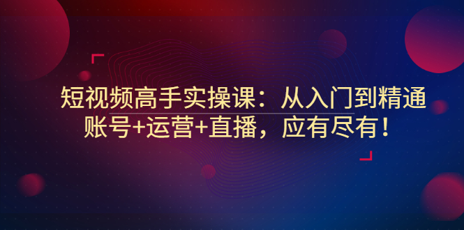 【副业项目3439期】短视频高手实操课：从入门到精通（怎样做短视频赚钱）-聚英社副业网