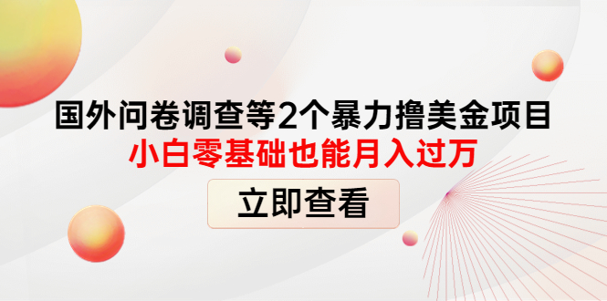 【副业项目4372期】国外问卷调查等2个暴力撸美金项目，小白零基础也能月入过万-聚英社副业网