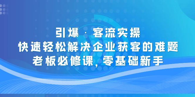 【副业项目5343期】引爆·客流实操：快速轻松解决企业获客的难题，老板必修课，零基础新手-聚英社副业网