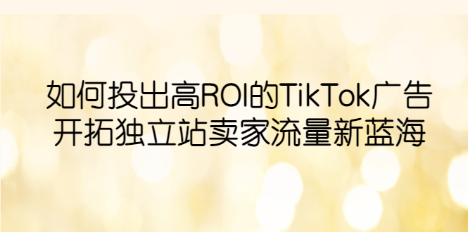 【副业项目6124期】如何投出高ROI·TikTok广告，开拓独立站卖家流量新蓝海-聚英社副业网