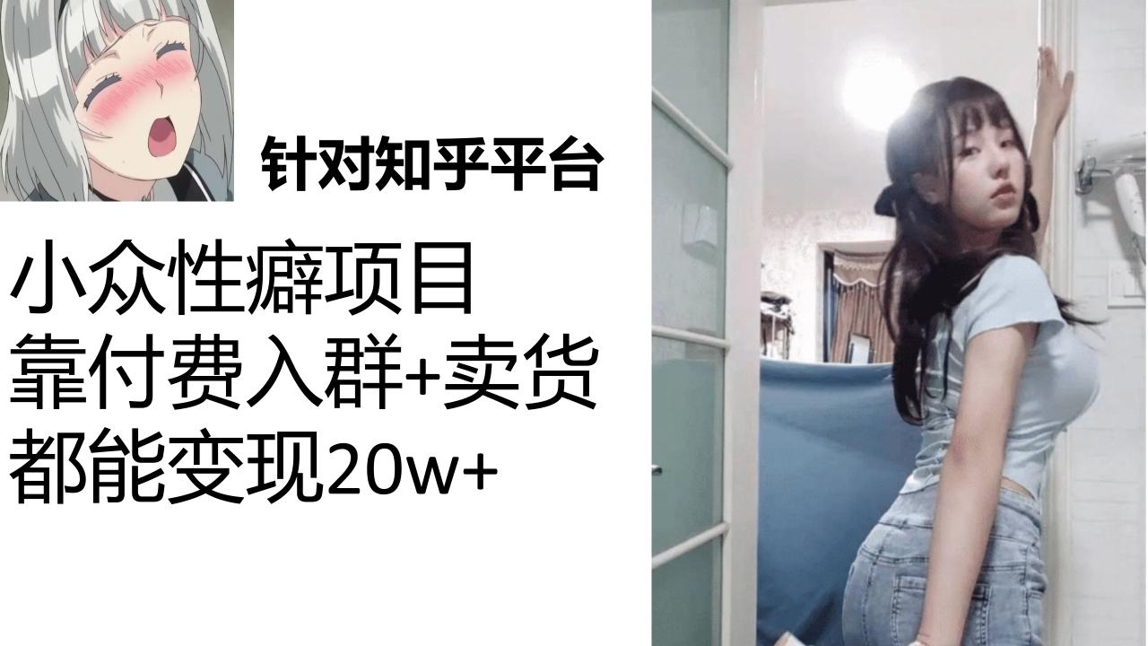 【副业项目7467期】知乎小众性癖项目，Lsp的钱才是最好赚的，付费建群+卖货变现20w-聚英社副业网