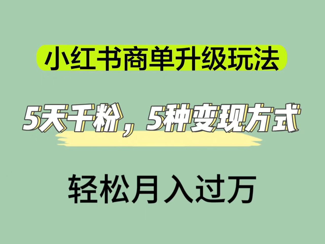 【副业项目7497期】小红书商单升级玩法，5天千粉，5种变现渠道，轻松月入1万+-聚英社副业网