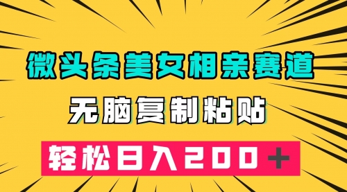 【副业项目7873期】微头条冷门美女相亲赛道，无脑复制粘贴，轻松日入200-聚英社副业网