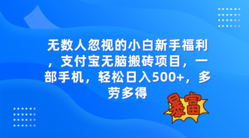 【副业项目8111期】无数人忽视的项目，支付宝无脑搬砖项目，一部手机即可操作，轻松日入500+-聚英社副业网