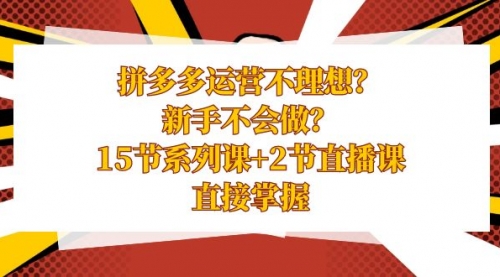 【副业项目8633期】拼多多运营不理想？新手不会做？15节系列课+2节直播课-聚英社副业网