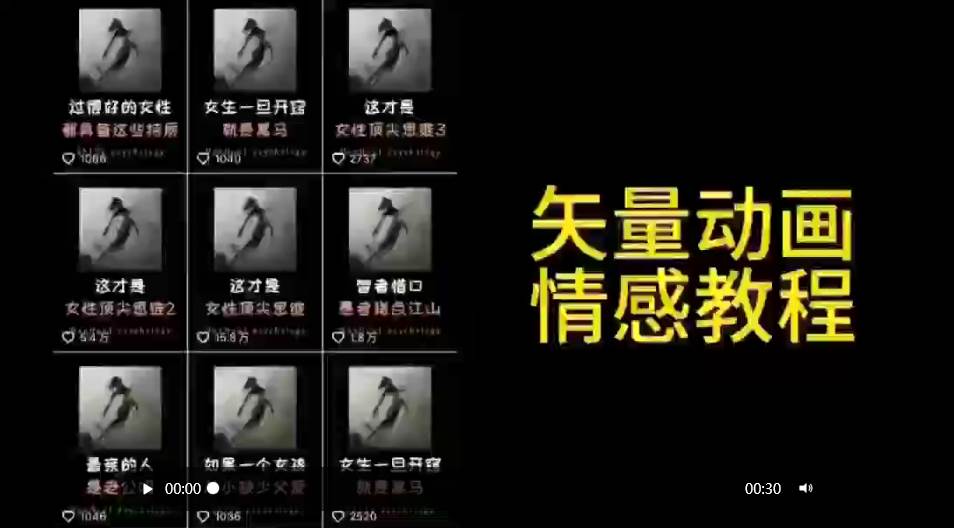 矢量动画情感教程：高点赞涨粉，适合情感、思维、创业教育等赛道-聚英社副业网