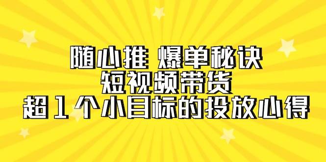 随心推 爆单秘诀，短视频带货-超1个小目标的投放心得（7节视频课）-聚英社副业网