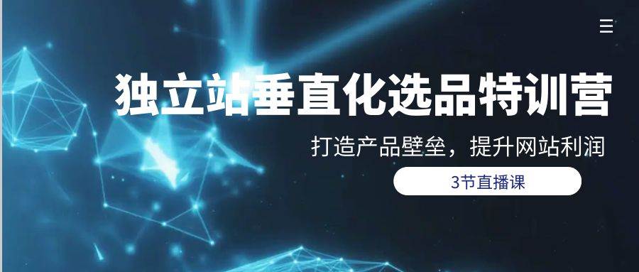独立站-垂直化选品训练营，打造产品壁垒，提升网站利润（3节直播课）-聚英社副业网