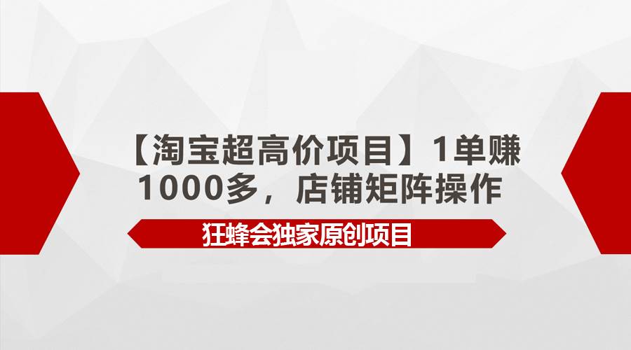 【淘宝超高价项目】1单赚1000多，店铺矩阵操作-聚英社副业网