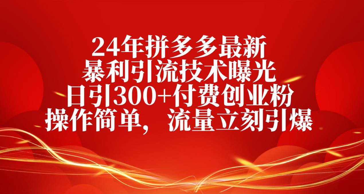 24年拼多多最新暴利引流技术曝光，日引300+付费创业粉，操作简单，流量…-聚英社副业网