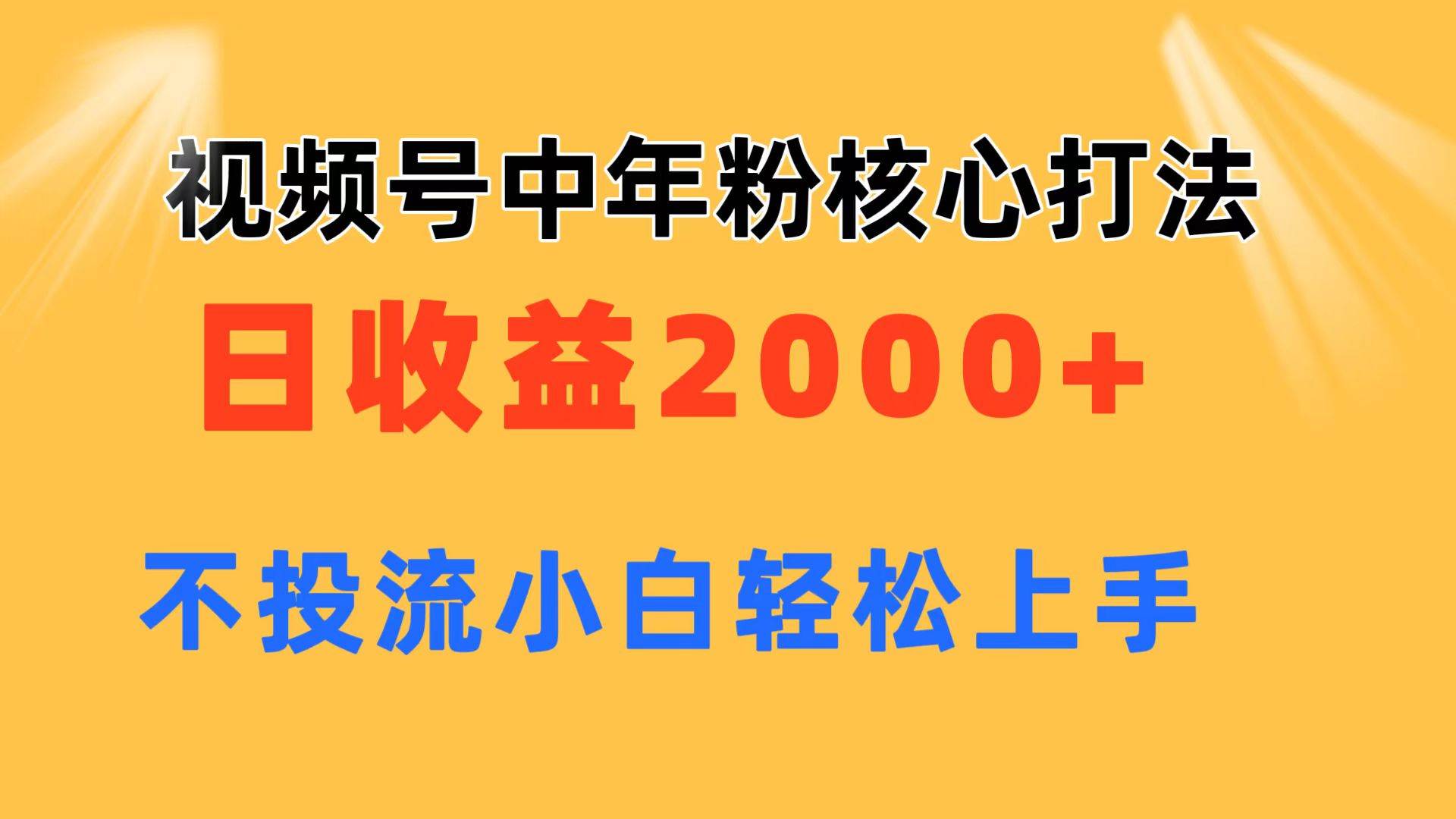 视频号中年粉核心玩法 日收益2000+ 不投流小白轻松上手-聚英社副业网