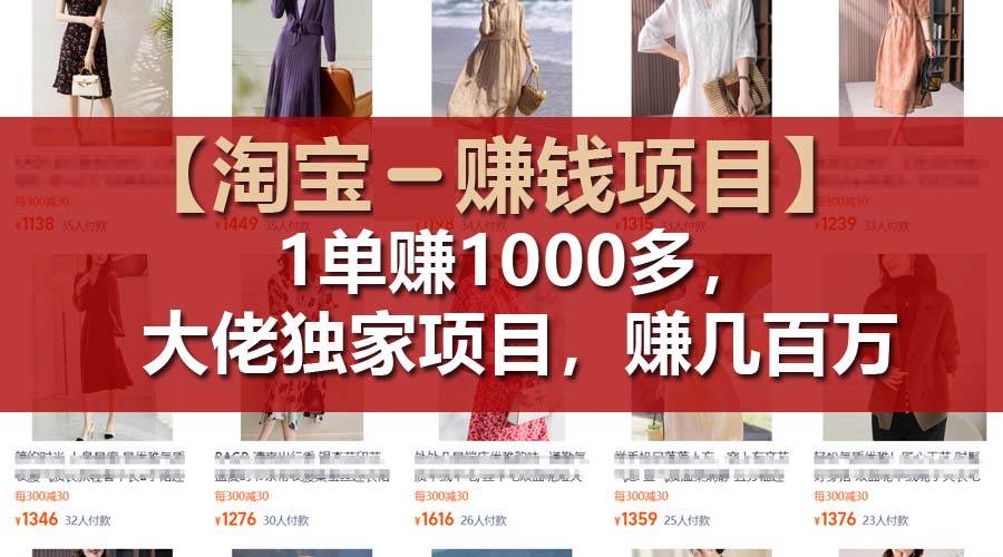 【淘宝赚钱项目】1单可赚1000多，大佬独家项目，年赚几百万-聚英社副业网