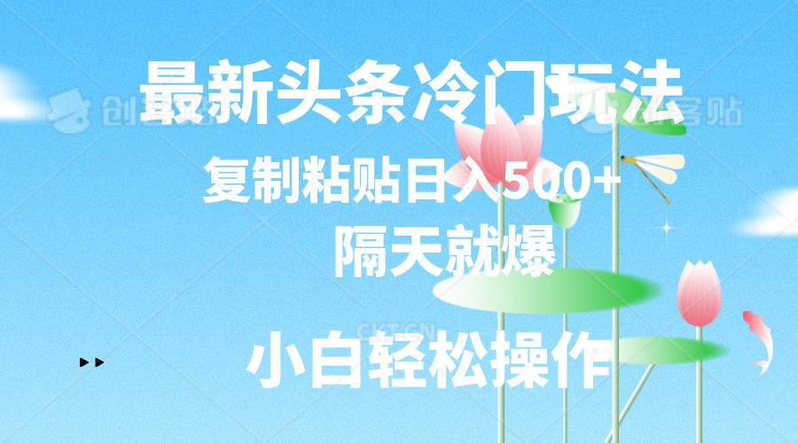 最新头条冷门玩法，隔天就爆，复制粘贴日入500+-聚英社副业网
