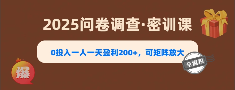 2025《问卷调查》0投入一人一天盈利200+，可矩阵放大-聚英社副业网
