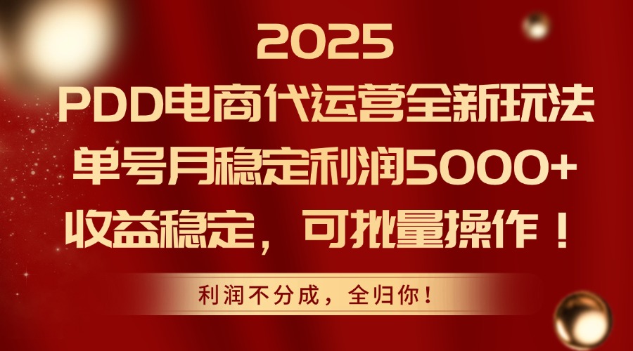 2025 PDD电商代运营全新玩法，单号月稳定利润5000+，收益稳定，可批量操作！-聚英社副业网