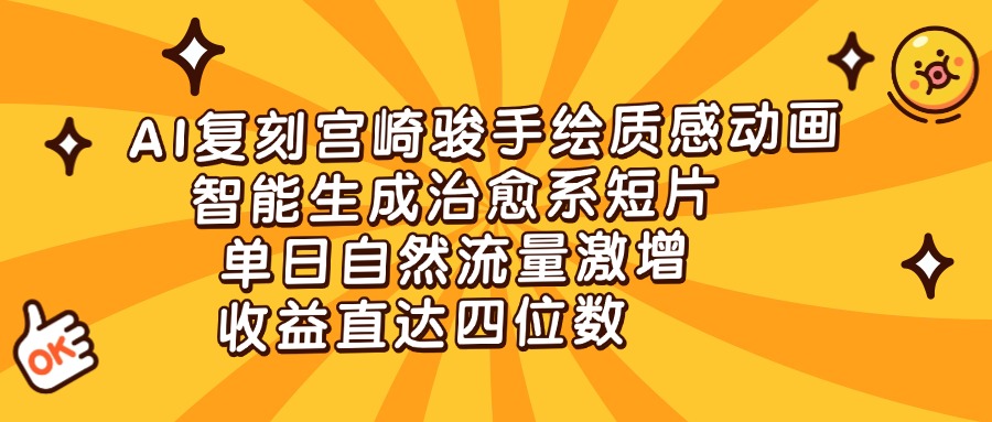 AI复刻宫崎骏手绘质感动画，智能生成治愈系短片，单日自然流量激增，收益直达四位数-聚英社副业网