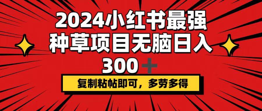 2024小红书最强种草项目，无脑日入300+，复制粘帖即可，多劳多得-聚英社副业网